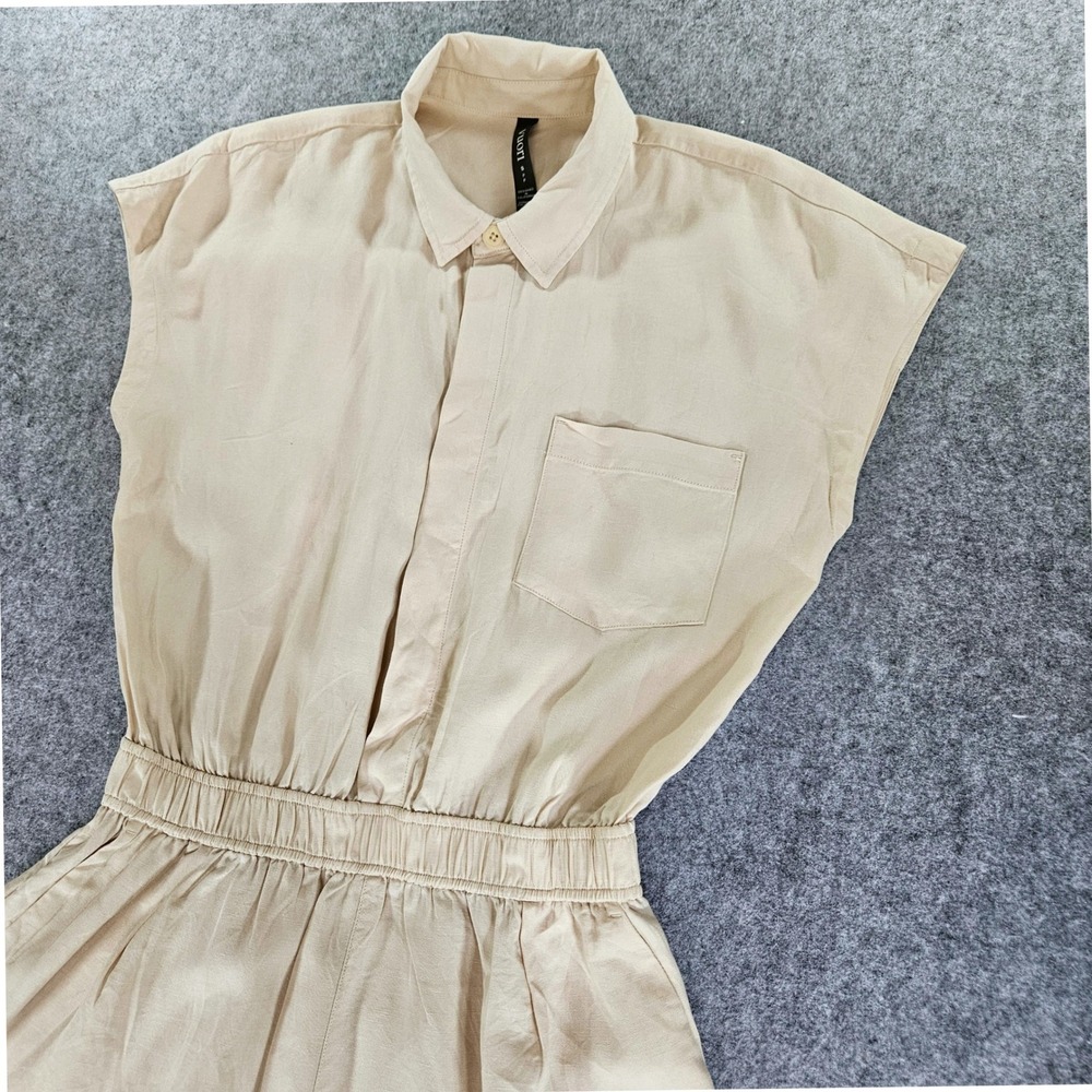 Vuori Trestles Twill Women Tan Button Front Elastic Waist Romper Size S